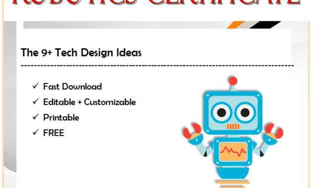 robotics certificate template, certificate in robotics, robotics engineering certificate, robotics technician certificate, robotics club certificate