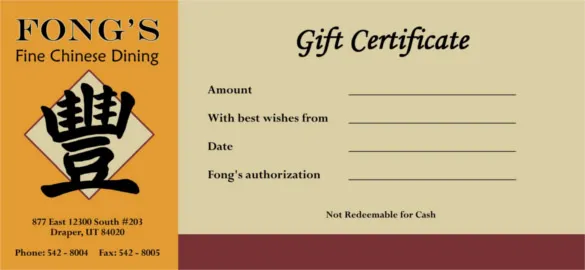 8+ LATEST Chinese Restaurant Gift Certificate Template Free Ideas