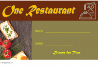 Free Dinner for Two Gift Certificate Template (2nd Main Idea)