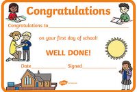 Free Printable First Day of School Certificate for Kindergarten (1st Design Option)