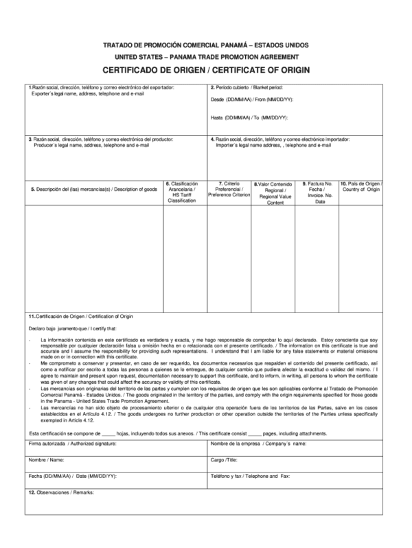 Generic USMCA Certificate of Origin Form Free (2nd Best Example) | Two ...