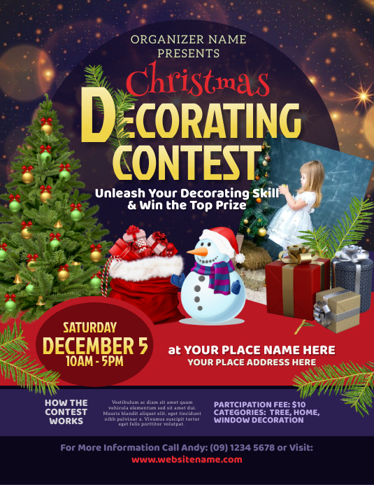 christmas decorating contest flyer, christmas tree decorating contest flyer, christmas house decorating contest flyer, christmas door decorating contest flyer template, holiday decorating contest flyer, christmas decoration flyer, christmas tree flyer templates