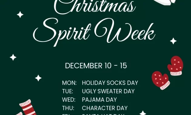 christmas spirit week flyer template, holiday spirit week flyer template, editable virtual spirit week flyer, school spirit week flyer, school spirit week poster ideas, editable spirit week flyer