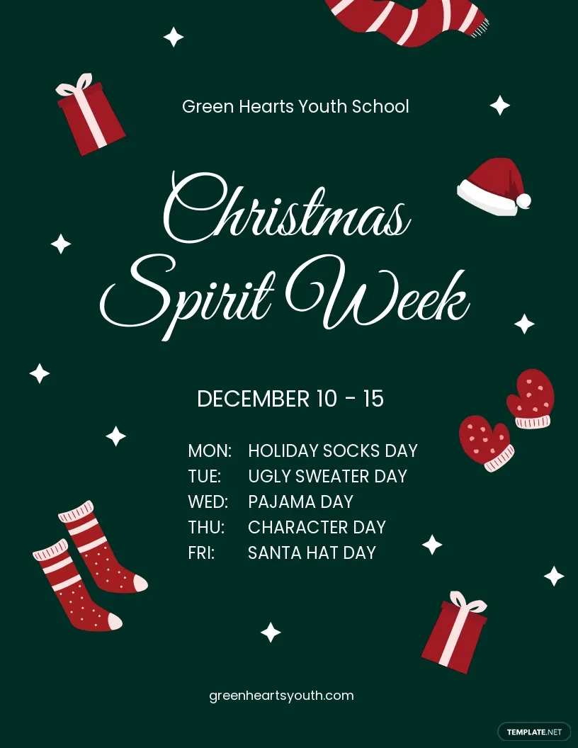 christmas spirit week flyer template, holiday spirit week flyer template, editable virtual spirit week flyer, school spirit week flyer, school spirit week poster ideas, editable spirit week flyer