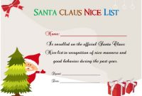 Santa Claus Nice List Certificate Template Free (1st Memorable Design)