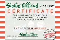 Santa’s Nice List Certificate Template Free (4th Official Design)