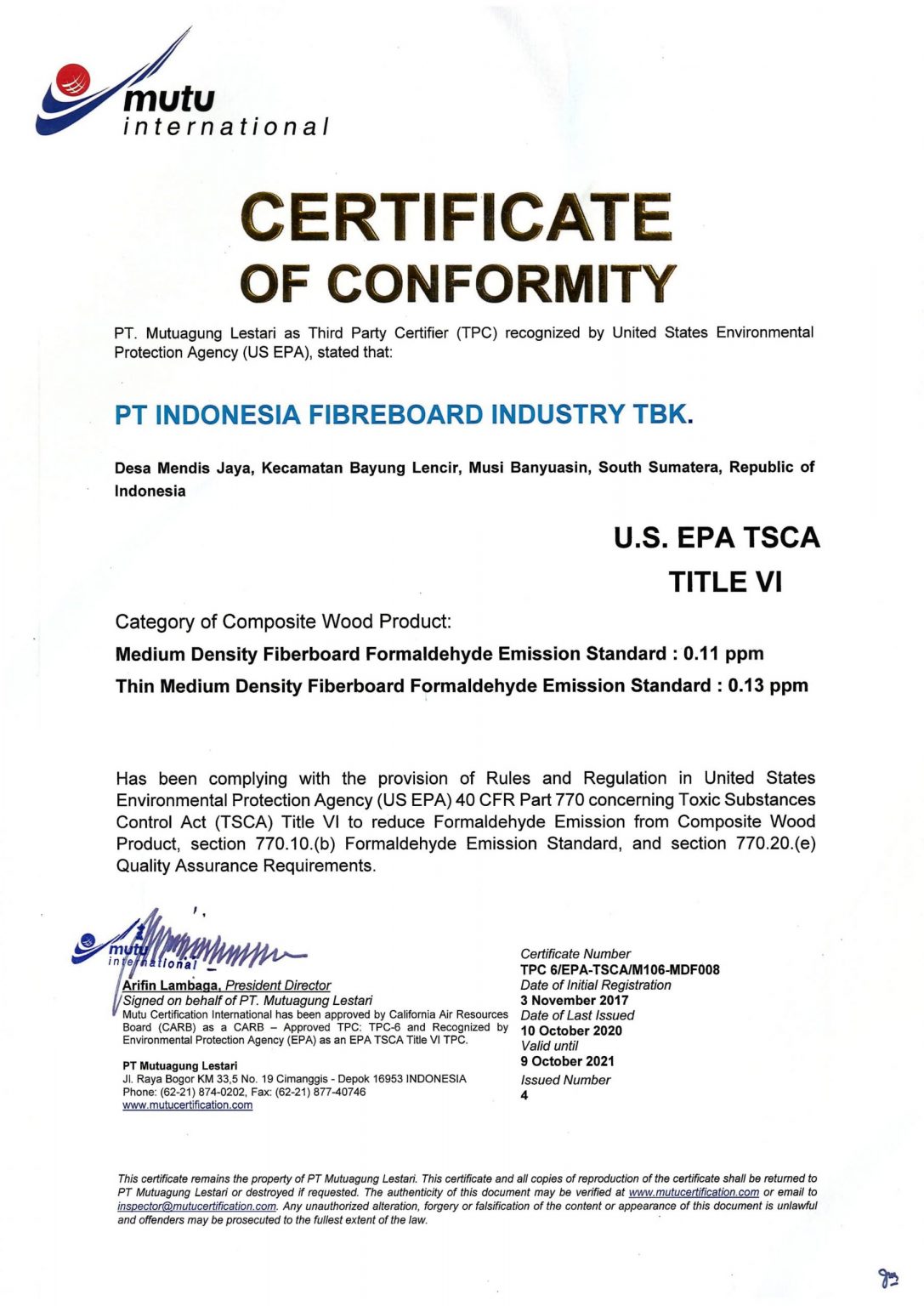 Certificate of Conformity EPA Free (8  Printable Templates)