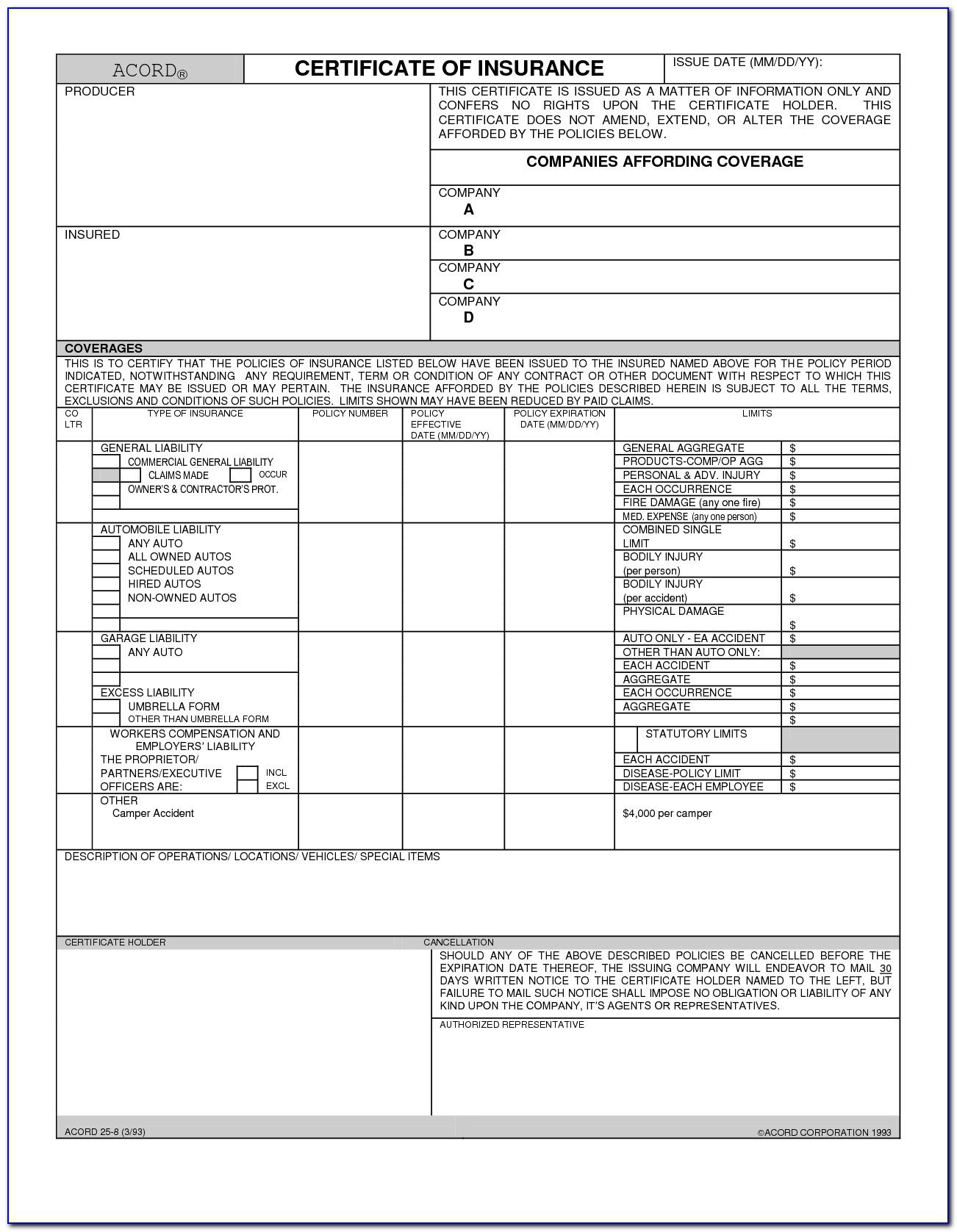 certificate of insurance acord form 25, acord certificate of liability insurance, acord 25 certificate of liability insurance, certificate of liability insurance form, printable certificate of liability insurance form, acord 25 - certificate of insurance (adobe fillable form), blank certificate of insurance form