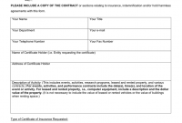 Certificate of Insurance Request Form Template Free (2nd Printable Format)