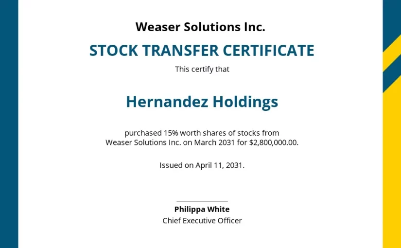 10+ Certificate of Stocks and Transfer of Shares Free Printables