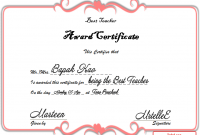 Free Best Teacher Award Certificate Format (1st Main Design)