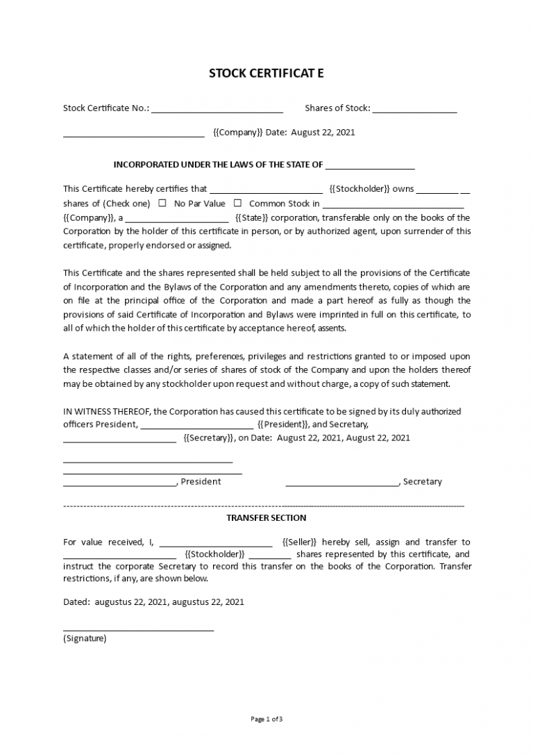 10 Certificate Of Stocks And Transfer Of Shares Free Printables 3313