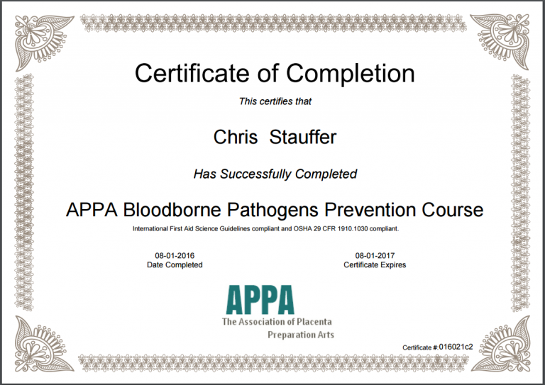 Free Bloodborne Pathogen Training Printable Certificate