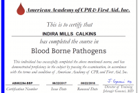 Bloodborne Pathogen Training Certificate Template Free Printable (2nd Microsoft Word Format)