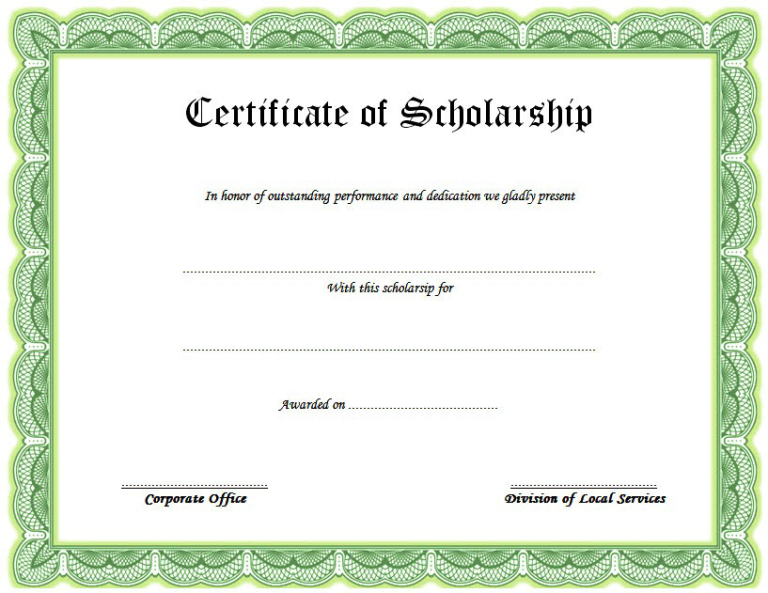 Scholarship Certificate Template Word (1st Free Editable Format) | Two ...