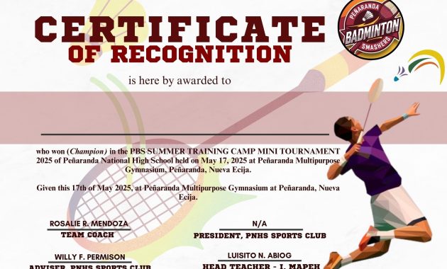 badminton certificate template, badminton award certificate, badminton certificate of achievement template, badminton tournament certificate template, free printable badminton certificate, badminton certificate design