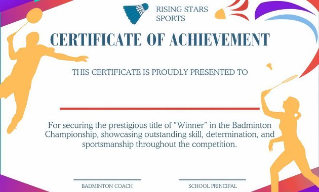 badminton certificate template, badminton award certificate, badminton certificate of achievement template, badminton tournament certificate template, free printable badminton certificate, badminton certificate design