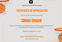 Basketball Certificate of Appreciation Free Printable (1st Best Design Sample)