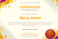 Basketball Certificate of Appreciation Free Printable (2nd Best Design Sample)