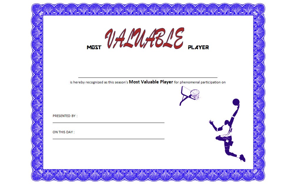 Basketball MVP Certificate Template Free Download (2nd Best Player Design) basketball award certificate template, basketball achievement certificate, certificate of achievement for basketball, basketball certificate of appreciation, certificate of appreciation basketball template, basketball camp certificate template, basketball mvp certificate template, basketball best player certificate