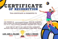 Certificate of Recognition Volleyball League (1st Free Best Sample)