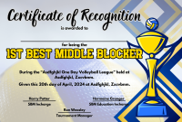 Certificate of Recognition Volleyball League (2nd Free Best Sample)
