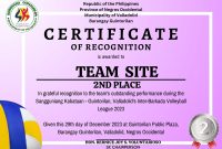 Certificate of Recognition Volleyball League (3rd Free Best Sample)