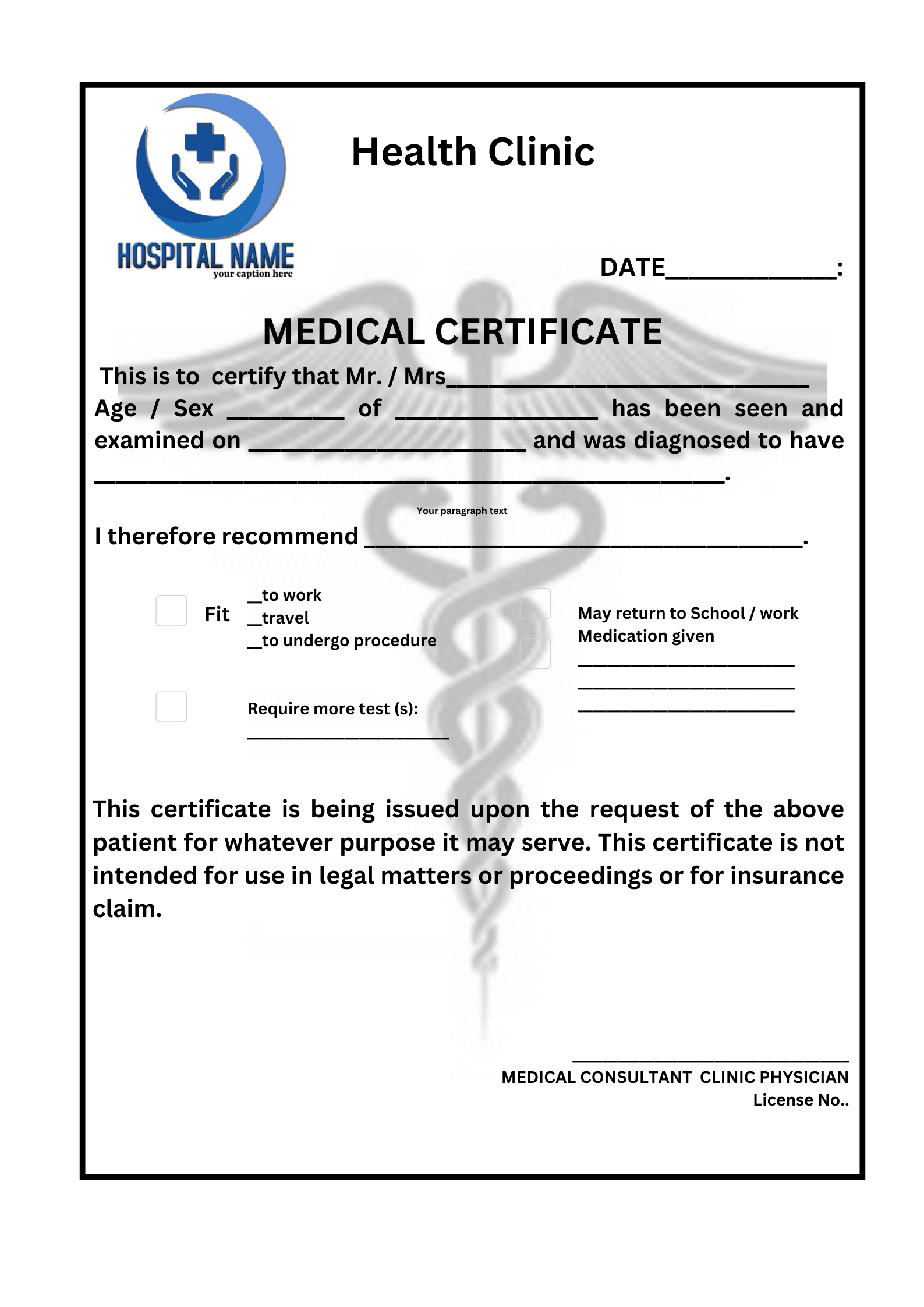 Fit to Work Medical Certificate Template (2nd Free Fillable Form) medical fitness certificate template, medical certificate fit to work template, fit to work medical certificate template, medical fitness certificate for job, medical fitness certificate form, form of medical fitness certificate, physically and mentally fit certificate, free printable medical fitness certificate, medical fitness certificate pdf, medical certificate of fitness sample