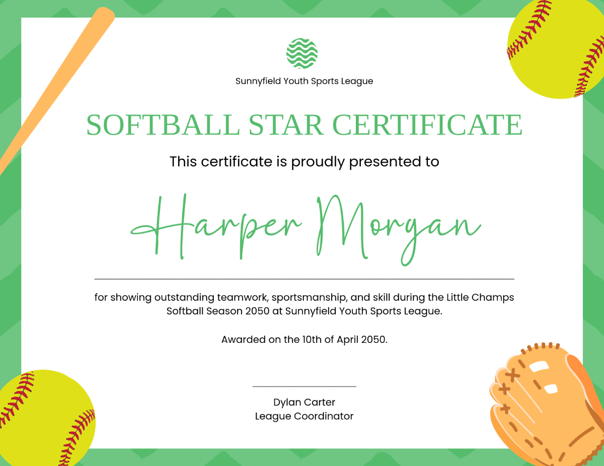 Free Softball Award Certificate Template (2025 Best Word Format) 2 free softball award certificate template, softball mvp certificate, softball signing day certificate, softball all star certificate, free printable softball award certificates, softball certificate template word, free printable softball certificates