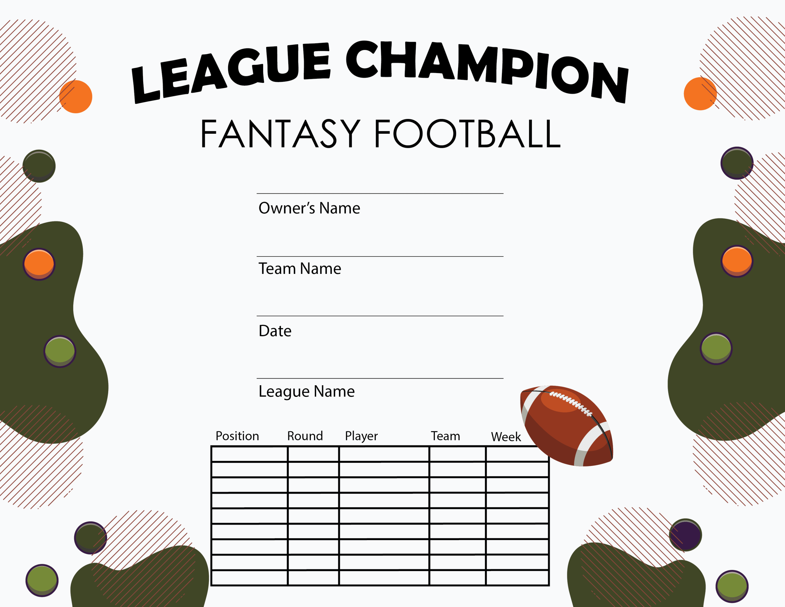 Fantasy Football Certificate Template Free Printable (1st League Champion Design) fantasy football certificate template free, football certificate template free download, rugby certificate template, football award certificate template, football certificate of participation template, football tournament certificate template, youth football certificate templates, printable football certificate templates