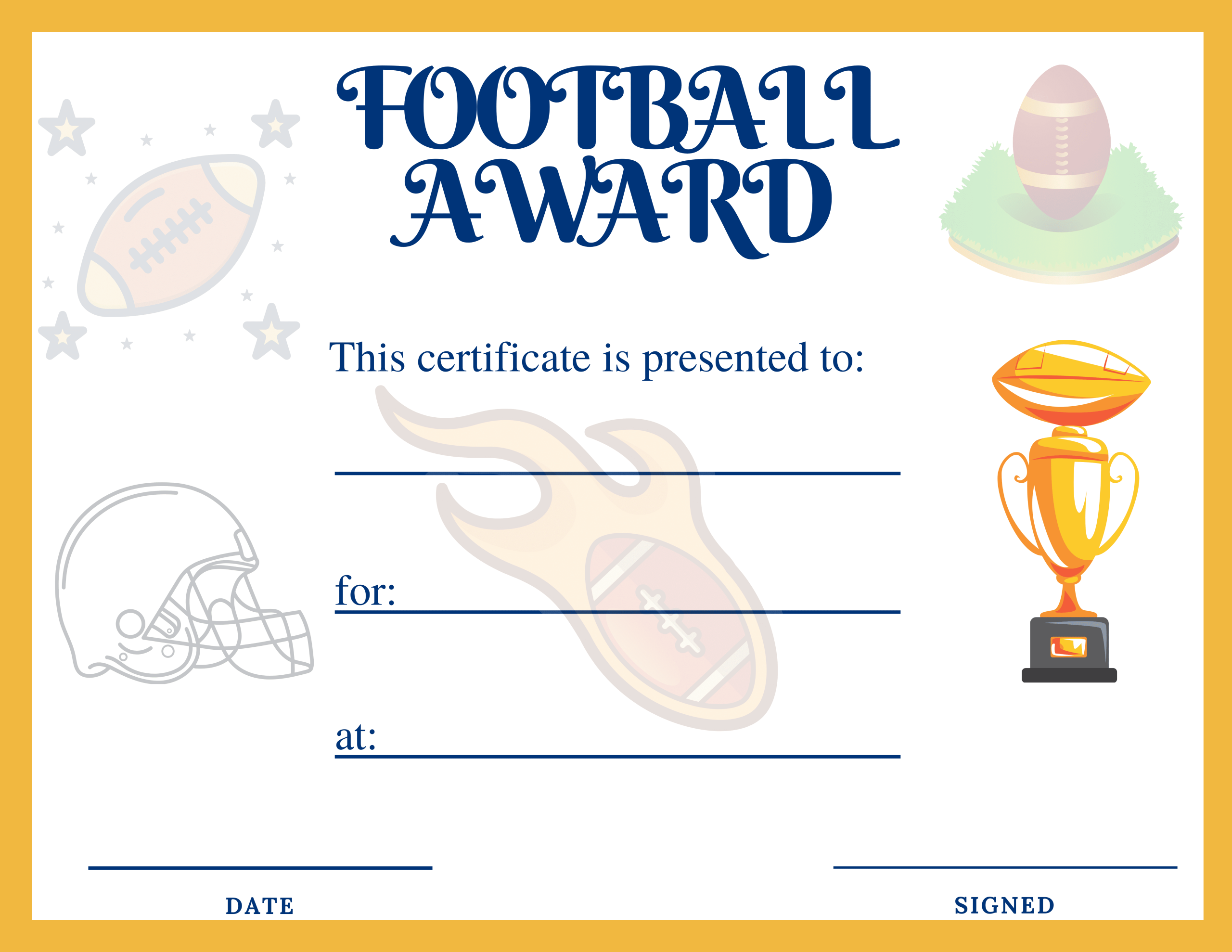 Football Certificate Template Free Download (11+ Unique Designs) 2 fantasy football certificate template free, football certificate template free download, rugby certificate template, football award certificate template, football certificate of participation template, football tournament certificate template, youth football certificate templates, printable football certificate templates