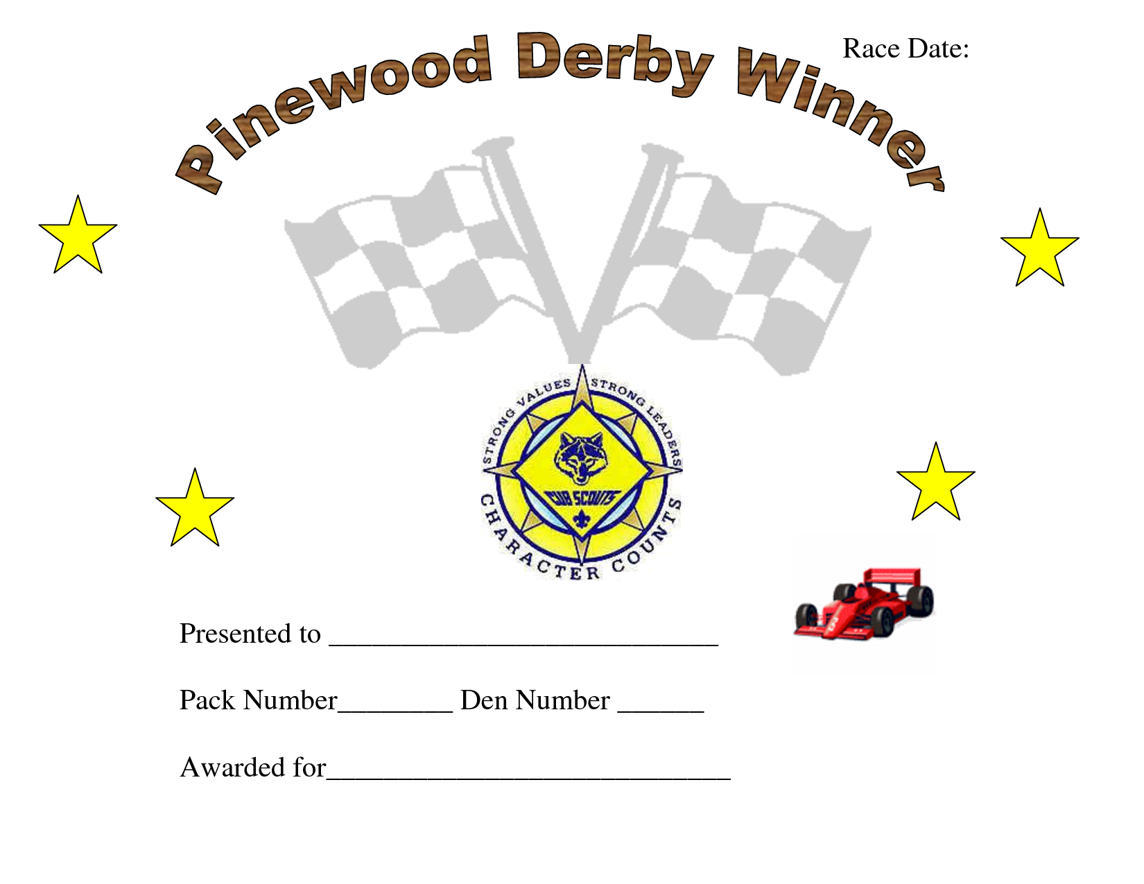 Free Editable Pinewood Derby Race Certificate (8+ NEW Templates) 2 pinewood derby race certificate, cub scout pinewood derby certificates, pinewood derby certificate of participation, pinewood derby participation certificates, pinewood derby race certificates, pinewood derby winner certificates, fillable pinewood derby certificates