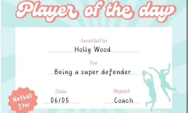 netball award certificate templates, netball player of the day certificate, netball player of the match certificate, netball certificate of participation template, netball tournament certificate, free netball certificates printable, printable netball certificates, printable sports certificate templates