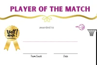 Netball Player of The Match Certificate (1st Free Fillable Template)