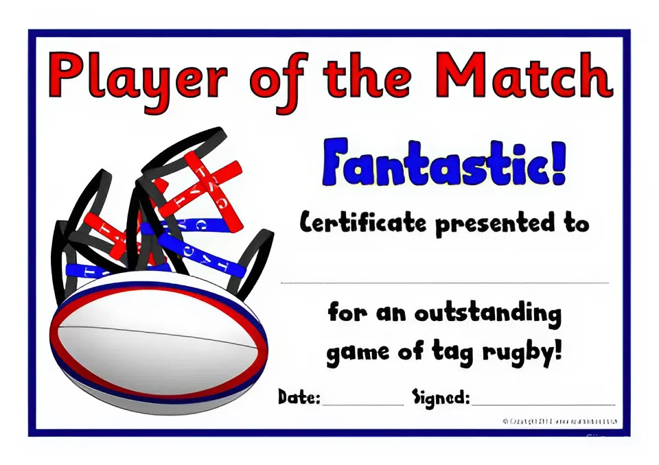 Rugby Player of The Match Certificate Free Printable (2nd Word Format) rugby award certificate template free, football mvp certificate template, rugby achievement certificate template, rugby player of the day certificate template, rugby player of the match certificate, rugby certificate template, football certificate template free download, free printable rugby certificates