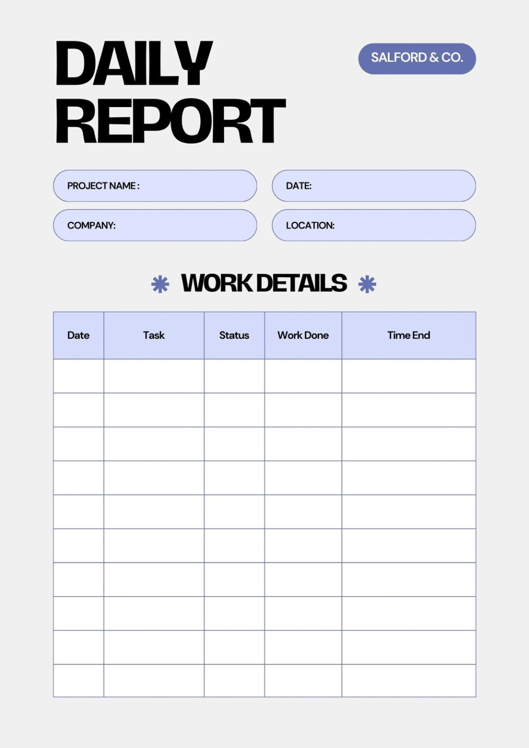 Daily Work Progress Report Template (1st Free Simple Design) | Two ...