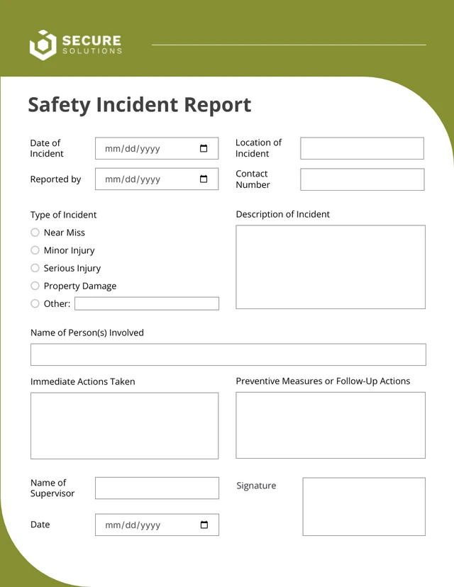 Safety Incident Report Template (1st Best Format) safety incident report template, workplace incident report template, safety incident investigation report template, health and safety incident report template, safety incident report form template, safety incident follow up report template, free printable incident report form