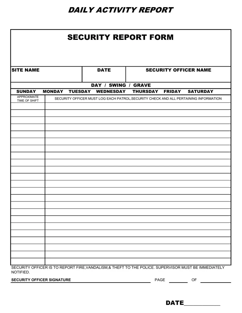 Security Guard Daily Activity Report Template (1st Free Blank PDF Form) daily activity report template, security guard daily activity report template, daily field report template, daily field sales report template, daily observation report template, construction daily activity report template, daily activity report for business template, daily activity report format, daily activity sheet, daily activity report pdf