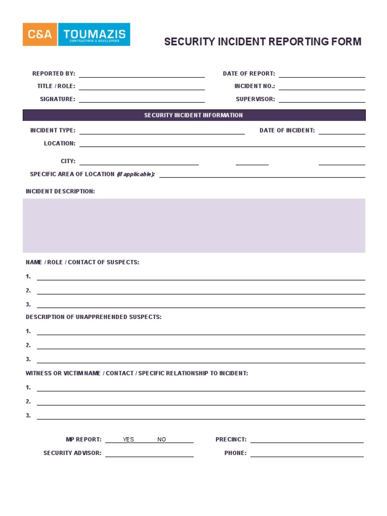 Security Incident Report Form (2nd Free Fillable Template) security incident report template, security guard incident report template, security company incident report template, security officer incident report template, security incident report form, cyber security incident report template, it security incident report template, incident report template, security incident report forms printable, security incident report sample