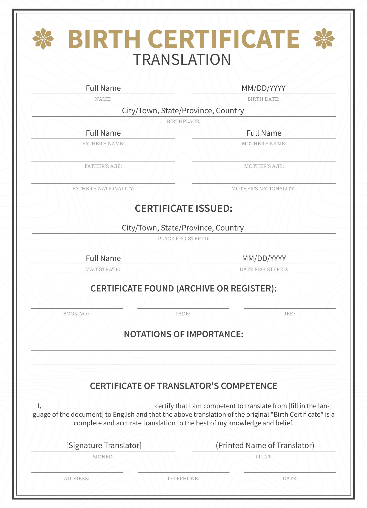 birth certificate translation template, birth certificate translation from russian to english template, birth certificate translation to spanish template, certificate of birth translation template, birth certificate translation template uscis, translation of mexican birth certificate to english template, certificate of birth template, birth certificate template