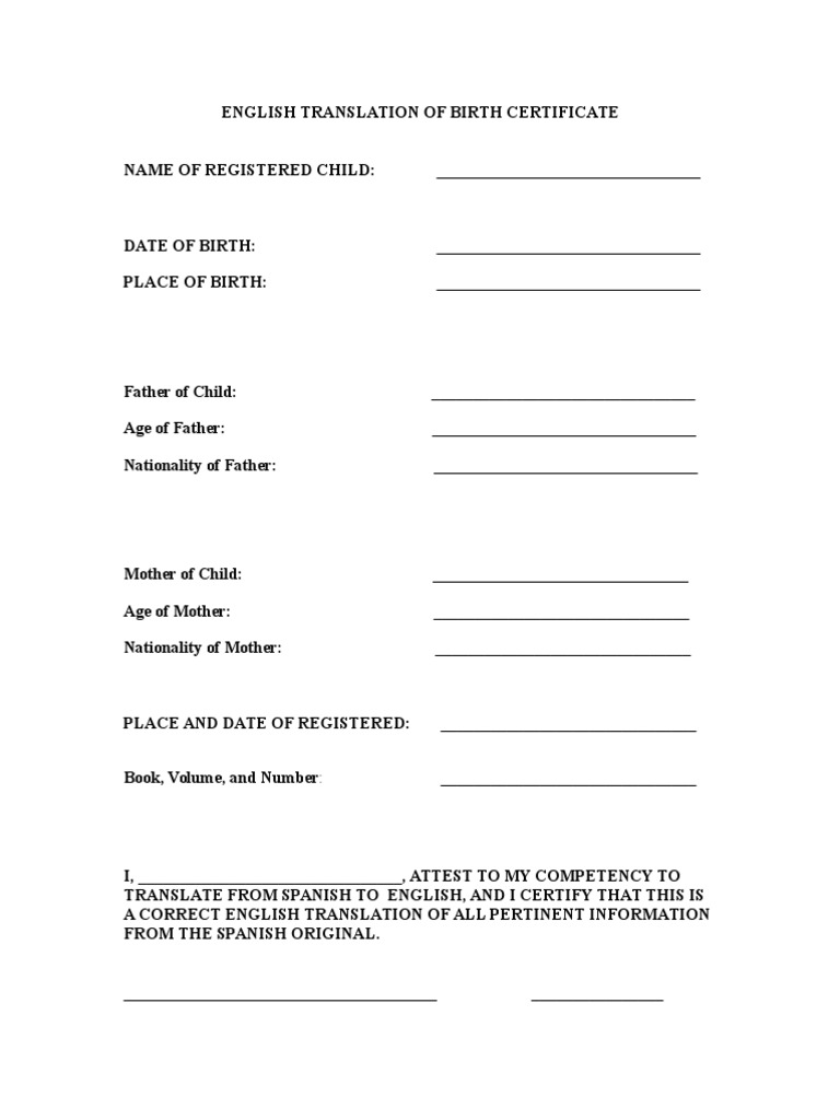 Birth Certificate Translation to Spanish Template (1st Free Word Format) birth certificate translation template, birth certificate translation from russian to english template, birth certificate translation to spanish template, certificate of birth translation template, birth certificate translation template uscis, translation of mexican birth certificate to english template, certificate of birth template, birth certificate template