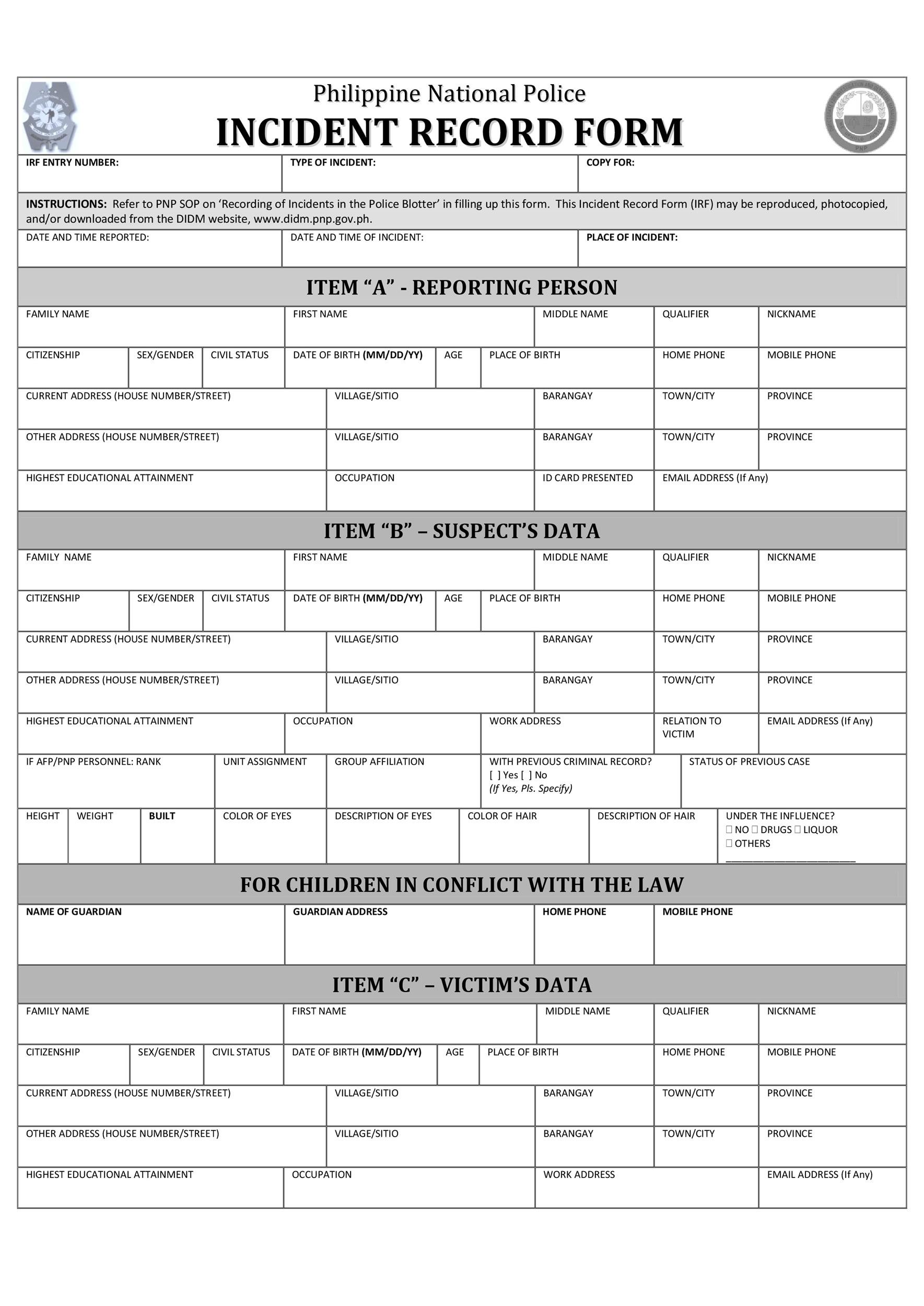 Police Incident Report Template (1st Free PDF Format) police report template, police officer report template, police report form template, police incident report template, police investigation report template, police after action report template, police daily observation report template, police daily activity report template, printable blank police report forms