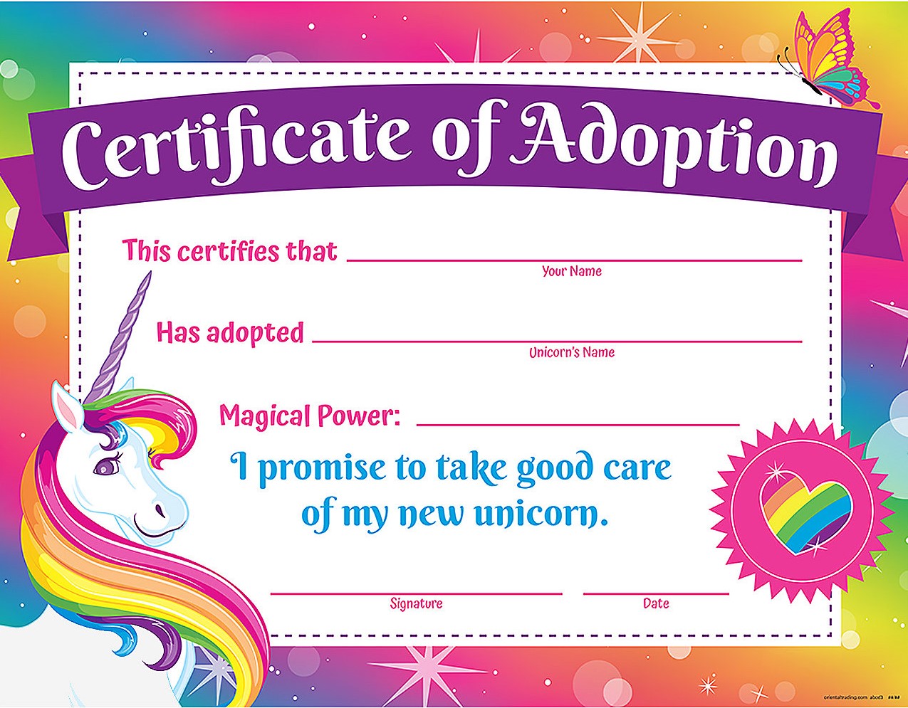 Unicorn Adoption Certificate Free Printable (1st New Template Design) horse adoption certificate template, horse adoption contract template, unicorn adoption certificate, free printable adoption certificate template, funny horse certificate of adoption, pony adoption certificate template, pet adoption certificate template, animal adoption certificate template