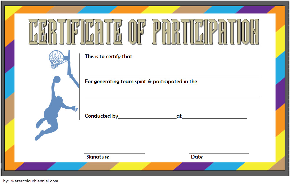 Certificate of Participation Basketball Template (1st Team Spirit Design) basketball certificate of participation template, certificate of participation basketball template, certificate of participation for basketball tournament, sports certificate of participation template, certificate of participation sports template, certification of participation template