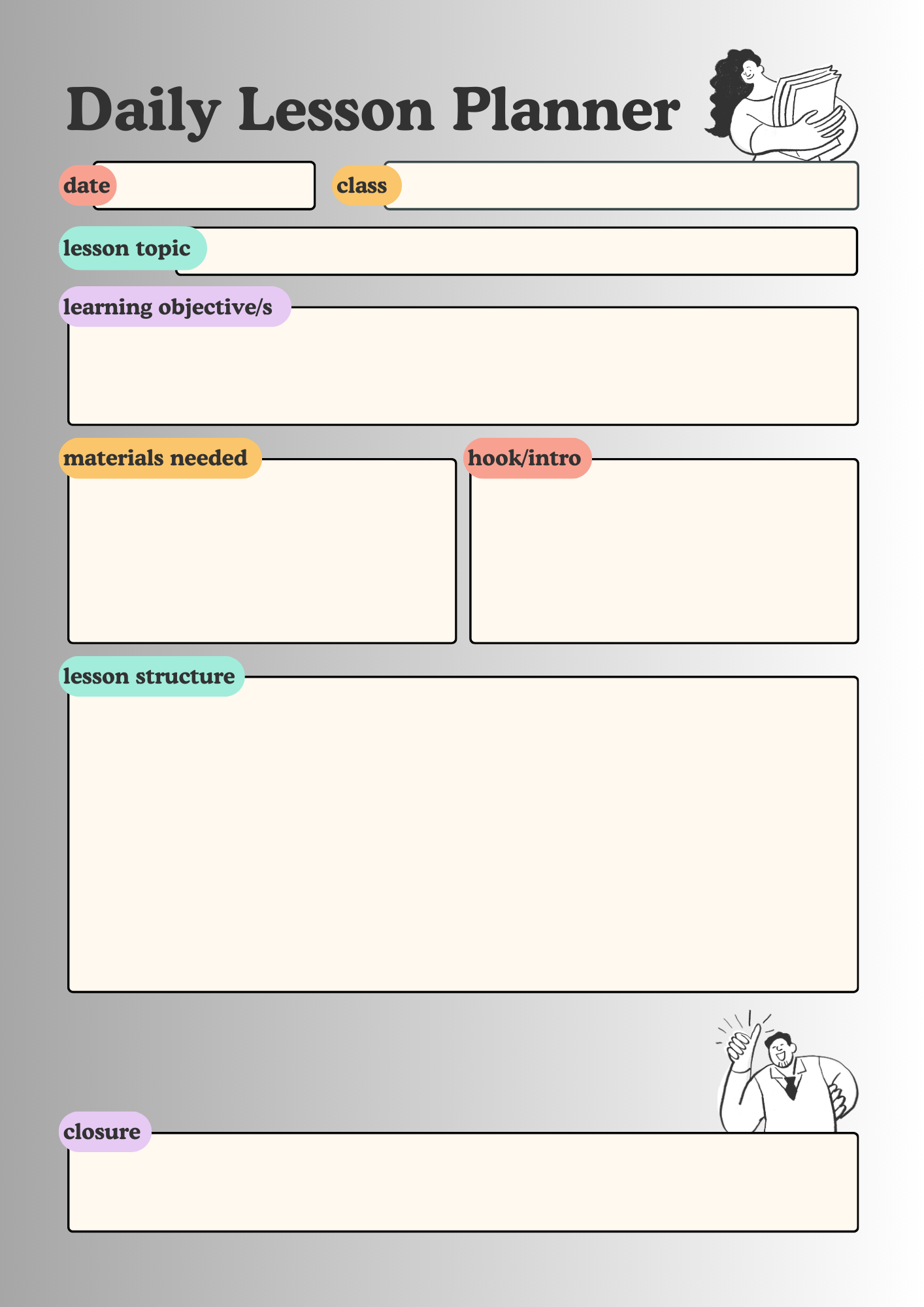 Daily Lesson Planner Template (3rd Free Colorful Design) daily lesson plan template, daily log lesson plan template, daily lesson planner template, daily lesson planning template, daily math lesson plan template, daily preschool lesson plan template, free printable daily lesson plans, daily lesson plan format, fully detailed daily lesson plan