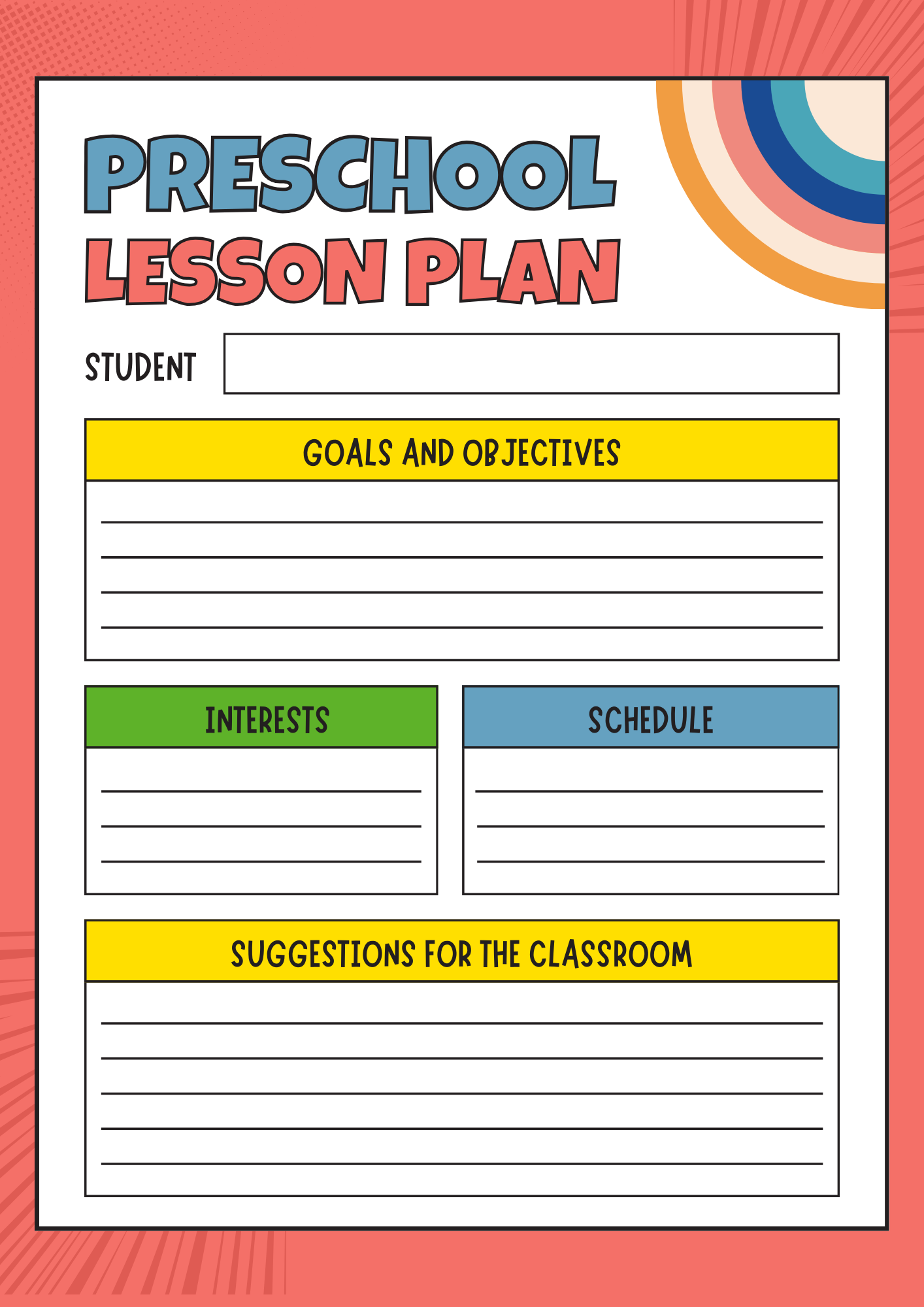 Free Preschool Teacher Lesson Plan Template (2nd Colorful Design) free preschool lesson plan template, preschool monthly lesson plan template, preschool weekly lesson plan template, preschool daily lesson plan template, preschool toddler lesson plan template, preschool teacher lesson plan template, free lesson plan preschool printable, free printable preschool lesson planning, 3 year old preschool lesson plans pdf
