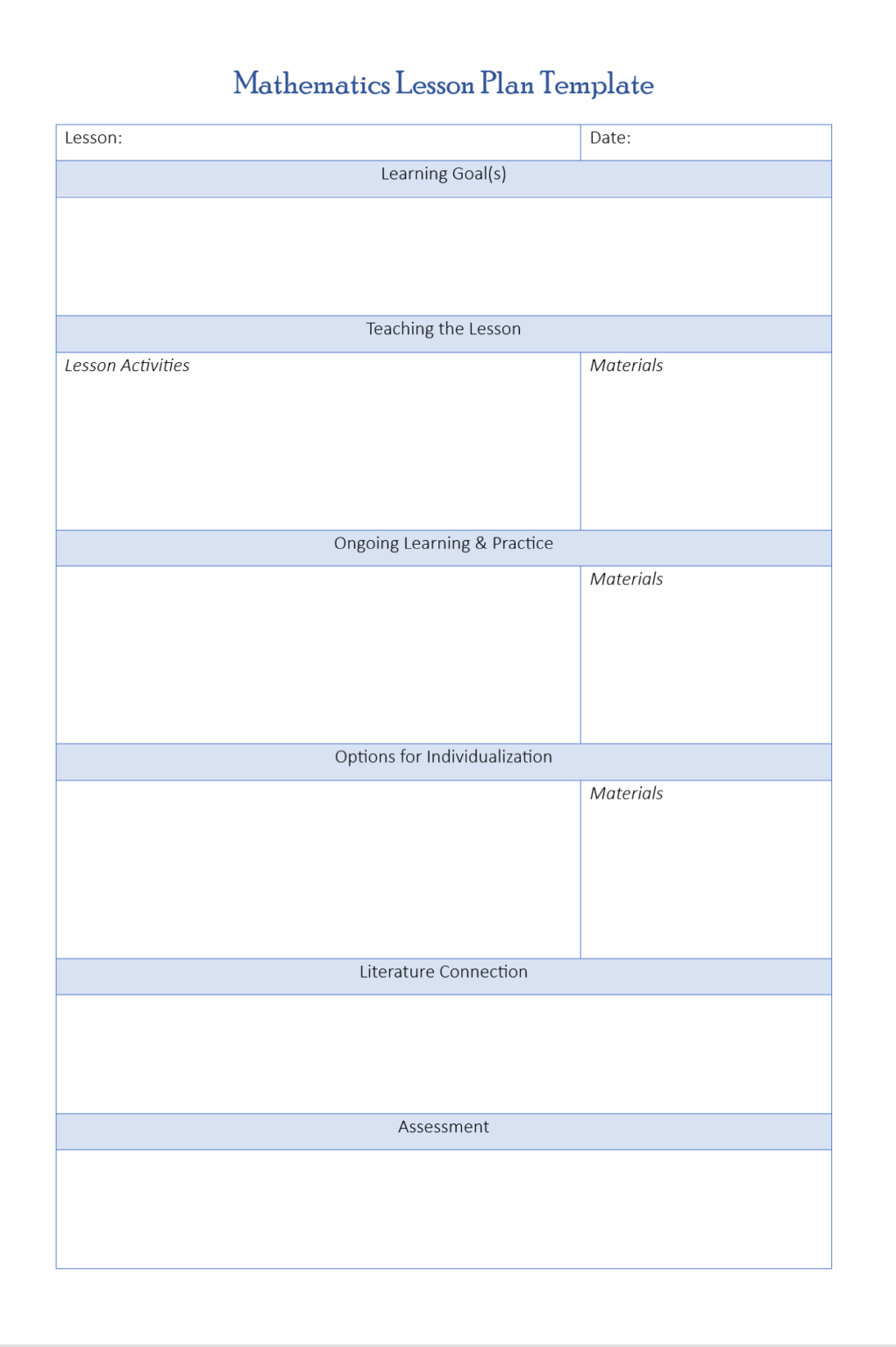 Daily Lesson Plan About Math Mathematics Lesson Plan Template (2nd Free Weekly Teaching Design ...