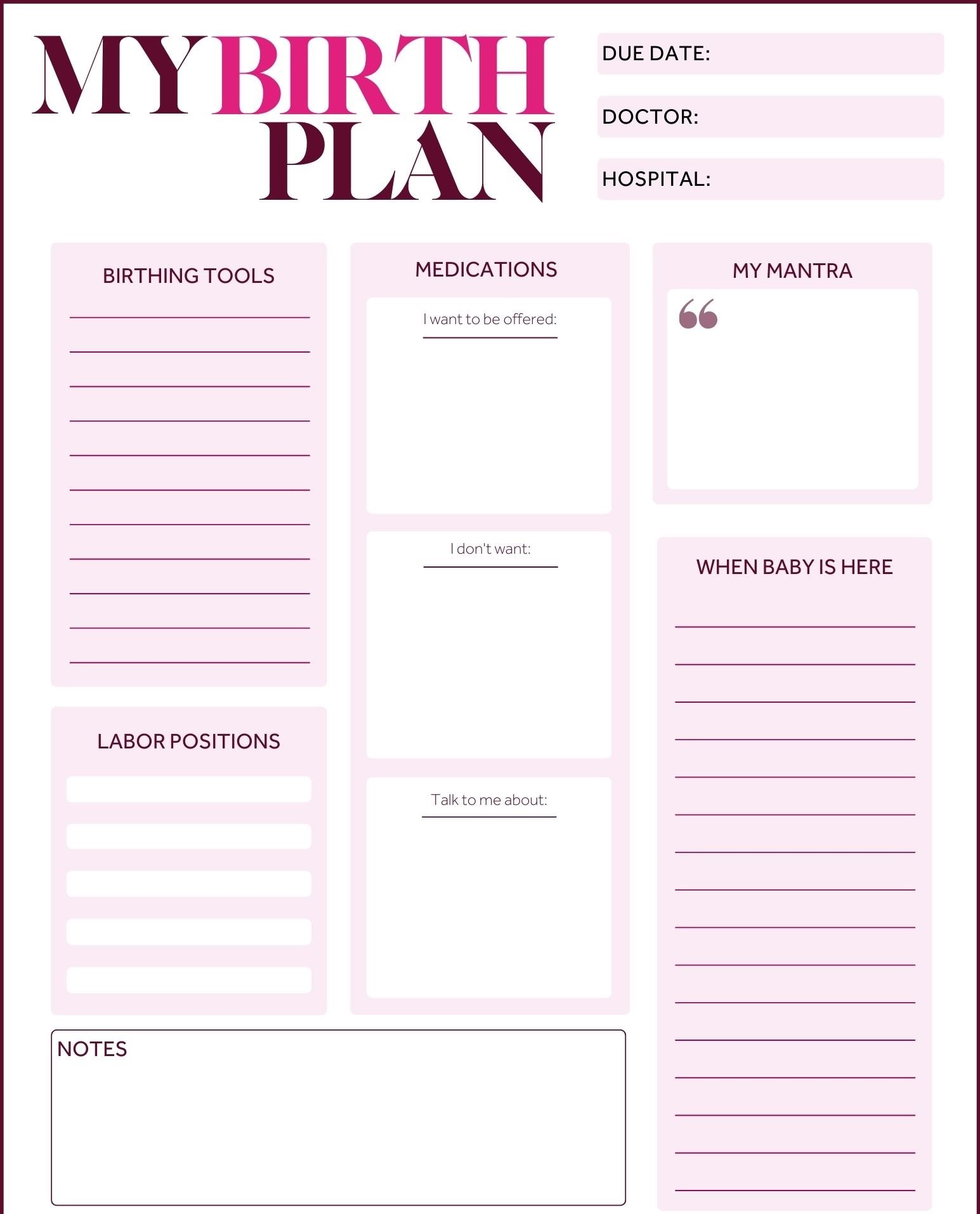 birth plan template, basic birth plan template, hospital birth plan template, my birth plan template, c section birth plan template, detailed birth plan template, visual birth plan template, birth planning template