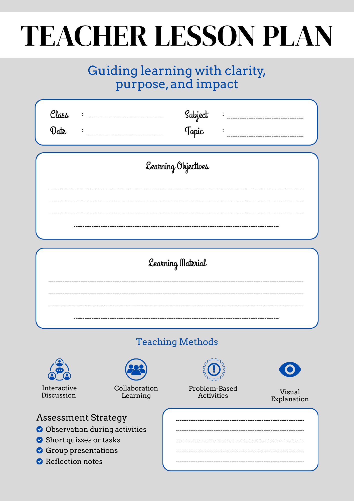 7+ Free Teacher Lesson Plan Template Designs to Organize Your Classroom Like a Pro 4 teacher lesson plan template, teaching lesson plan template, teacher lesson planner template, teaching strategies lesson plan template, free printable teacher lesson plan, free editable lesson plan template