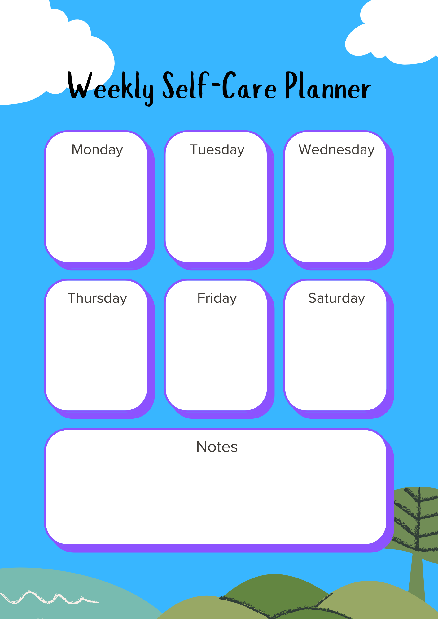 Weekly Self Care Plan Template (Basic Design) self care plan template, self care planner template, self-care plan template, daily self care checklist, self care strategy plan template, weekly self care plan template, free printable self care plan, self care plan examples, wellness self care plan template